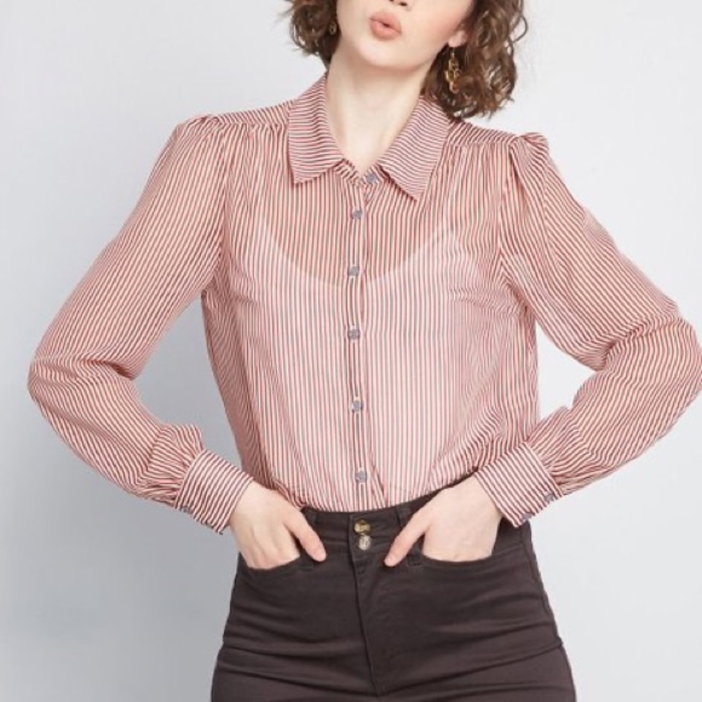 ModCloth Sheer Striped Button-Up Blouse